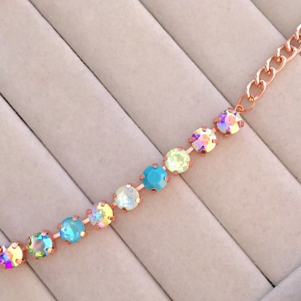 Turquoise + Iridescent Purple Opal Ombre Rose Gold Crystal Statement Necklace - Picture 6 of 9